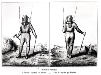 Deep Sea Diver, Illustration from Scaphandre, Appareil de Plongeur Cabirol, by Joseph-Martin Cabirol
